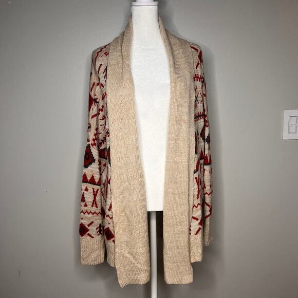 Roxy Women's Aztec Print Long Line Cardigan Size Medium Southwestern Boho Hippie - Picture 2 of 6